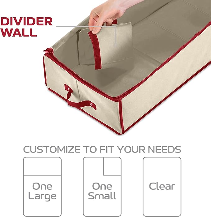 Christmas Wrapping Paper Organizer Storage, with Straps & Pockets, Gift Wrap Organizer Bag for Christmas Decorations, Fits Upto 24 Rolls, Underbed Storage for Holiday Decoration, (Ivory)