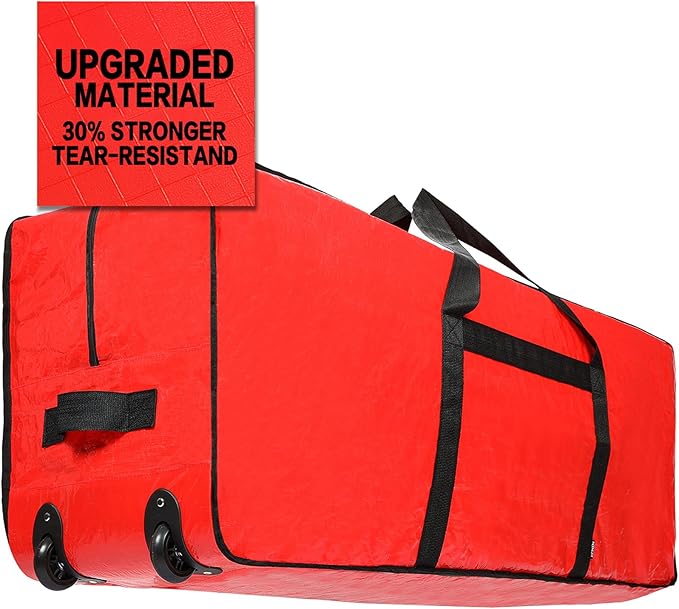 HOMEST Christmas Tree Storage Bag, Fits for 7.5-9 ft Xmas Artificials, Zippered Bag with Reinforced Carrying Handles and Wheels, Red (Bag Only)