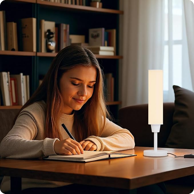Nukanu Table Lamp with Remote，Bedside Lamps for Night Stands, Nightstand Lamp with Adjustable Brightness (10%-100%) and Color Temperature (3000k-6000k),Small Lamp for Bedroom (White)