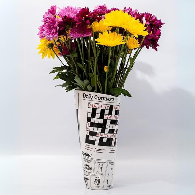 ban.do Vintage Inspired Newspaper Vase, Retro Ceramic Shelf Decor, Unique/Novelty/Eclectic Flower Vase, Newspaper
