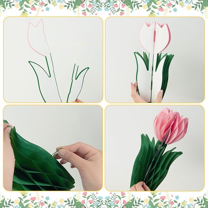8 Pcs Tulip Honeycomb Decorations, Spring Decorations for Office, Spring Table Decor, Tulip Party Decorations, Spring Centerpieces for Tables for Mothers Day Spring Party, Womens Day