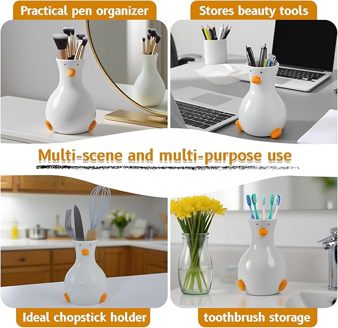 MOUGIGI Handcrafted Ceramic Duck Vase - White Modern Flower Vase with Unique Duck Design - Round Aesthetic Table Decor - Funky and Trendy Art Vase