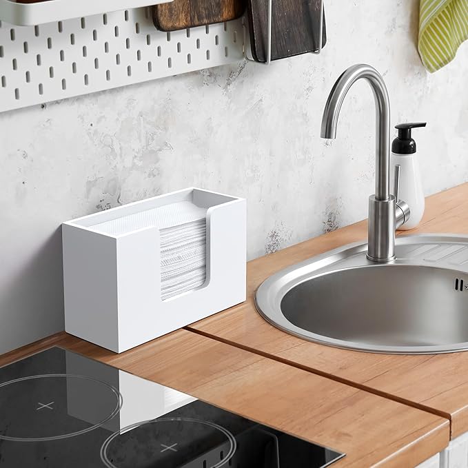Paper Towel Dispenser Countertop, Wooden Bathroom Paper Towel Holder, White Napkin Holder for Kitchen, Countertop Multifold C-Fold, Z-Fold, Trifold Paper Hand Towel Dispenser for Bathroom Toilet