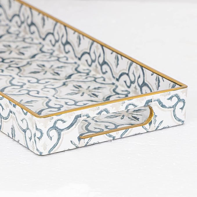 MAONAME White Vanity Tray Set of 2, Plastic Decorative Trays with Handles, Small Moroccan Bathroom Trays for Toilet Tank, Dressr Counter, 13.8" X 6" X 1.57"