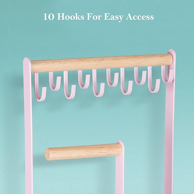 ProCase Jewelry Stand Holder Organizer, 4-Tier Necklace Holder with Ring Tray, 10 Hooks Necklaces Hanging Small Jewelry Display Storage Tower Tree for Bracelets Earrings Watches -Medium, Pink
