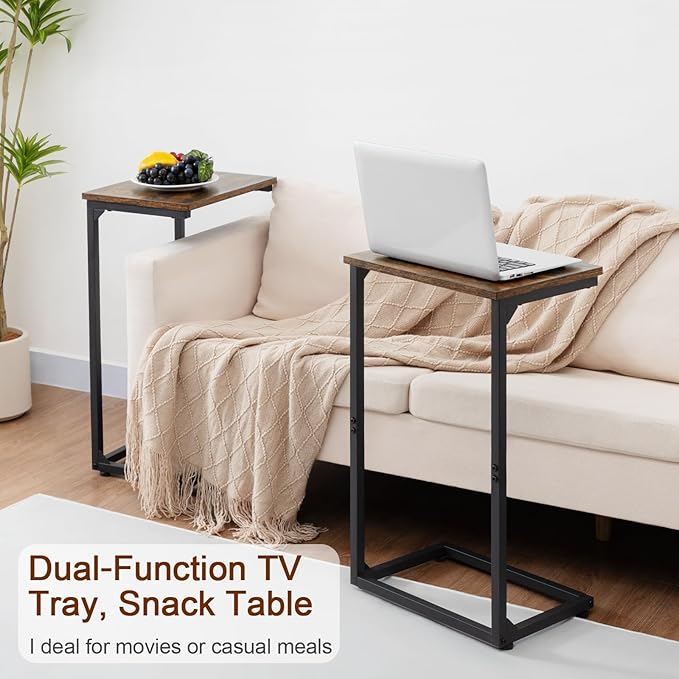 AMHANCIBLE C Shaped End Tables Set of 2, Couch Side Tables that Slide Under, TV Trays for Living Room, Bedroom, Small Space, Sofa, Rustic Brown, HET02BBR