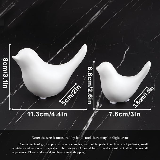 Elegant White Small Bird Sculptures,Modern Abstract Art Pieces for Bookshelf Decor, Coffee Table Decor, and Luxury Home Decor Accents(2Pcs White Birds)