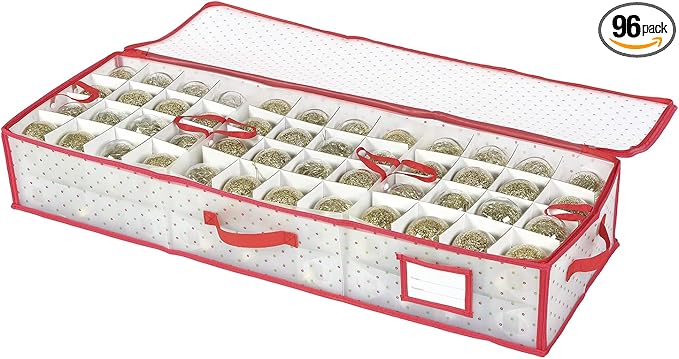 Sattiyrch Plastic Christmas Ornament Storage Box with Trays,Customizable Dividers, Dust-Proof Durable Ornament Organizer Holder,Christmas Storage Containers,Holds 96 x 3 Ornaments