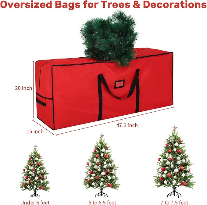combocube Large Christmas Tree Storage Bag 7.5 ft, 600D Oxford Fabric Heavy Duty Christmas Tree Container, Waterproof Xmas Artificial Tree Storage Box with Reinforced Handles and Dual Zippers, Red