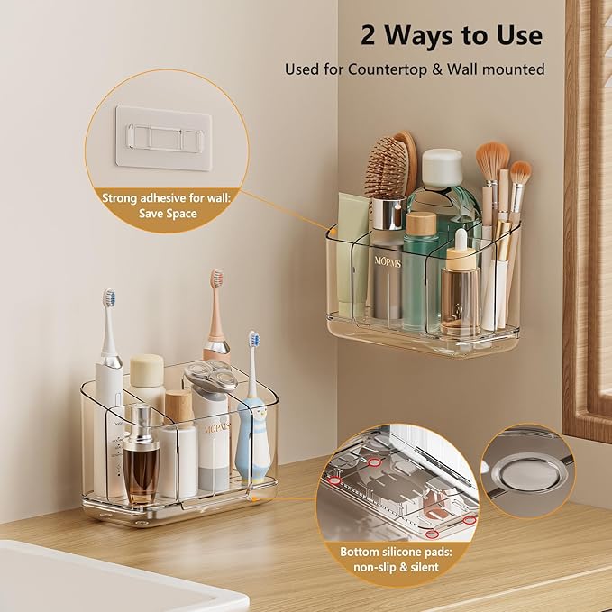 Toothbrush Holders for Bathroom Countertop Organizer, 5 Slots Large Capacity Electric Toothbrush Holder Wall-Mount for Space Saving, Tooth Brush and Toothpaste Holder with Dividers for Easy Clean
