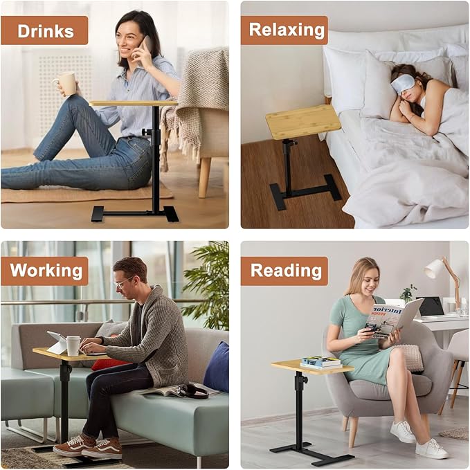 Sofa Armrest Tray Table - 360° Bamboo Swivel TV Trays - Height Adjustable Side Table for Bed or Chair with Phone and Tablet Slots - End Tables for Small Spaces (1, Fair, Standard)