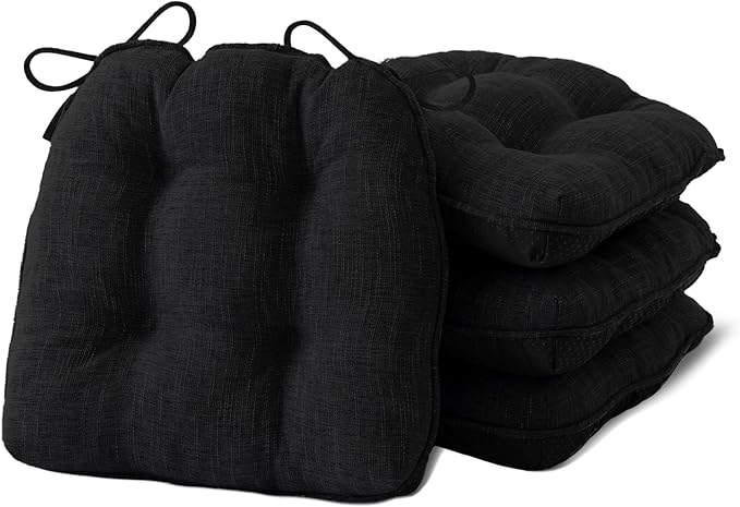 IPYNBAP Chair Cushions for Dining Chairs Set of 4, Kitchen Chair Cushions, Chair Pads with Ties and Non Slip Backing, Tufted Memory Foam Seat Cushion 4 Pack, 15.5" x 15.5" x 4", Black