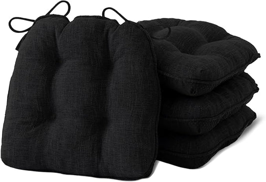 IPYNBAP Chair Cushions for Dining Chairs Set of 4, Kitchen Chair Cushions, Chair Pads with Ties and Non Slip Backing, Tufted Memory Foam Seat Cushion 4 Pack, 15.5" x 15.5" x 4", Black