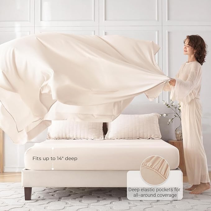 MUXHOMO 7 Pieces King Comforter Set, Seersucker Bed in a Bag King Size, All Season Luxury Bedding Set with Comforter, Flat Sheet, Fitted Sheet, Pillowcases & Shams, Beige