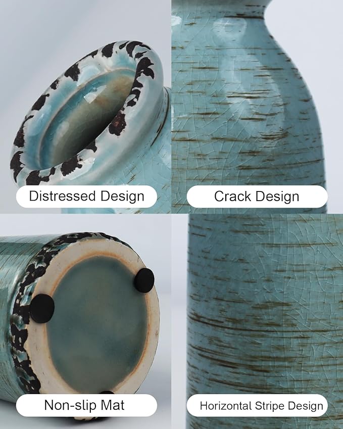 Morandi Ceramic Vase Set of 3 – Handmade Pottery Vases, Glazed Vintage Decor for Living Room, Table Centerpiece & Modern Rustic Home Styling