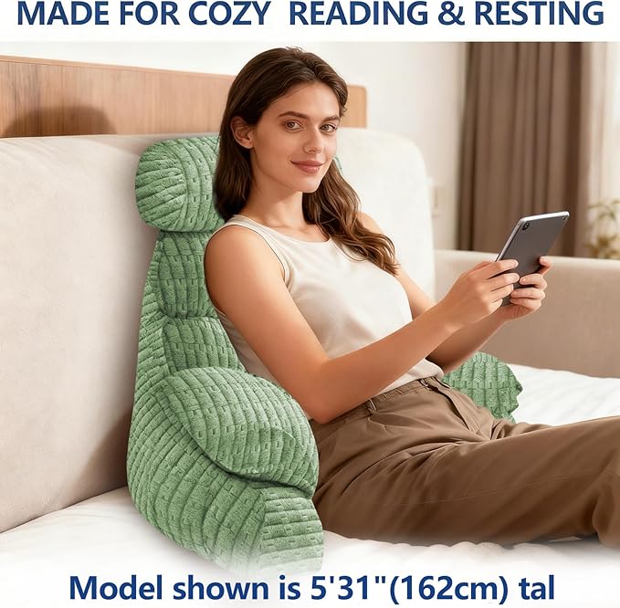 FXXUDVNIIN Back Pillow for Bed Sitting up – with 9.4" Armrest, for Reading, Gaming, Relaxing. Also Serves as tv Pillows for Sitting in Bed, Floor Pillow & Back Support for Adults.