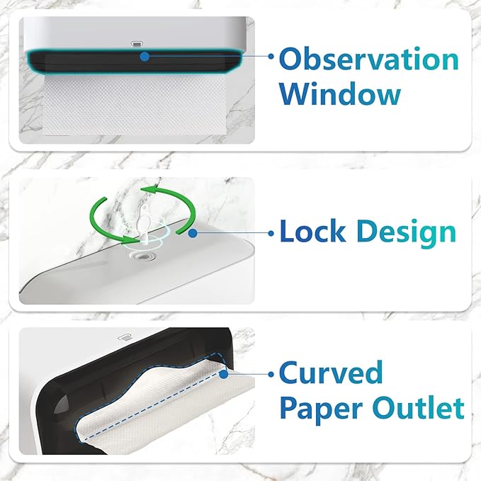 Paper Towel Dispenser Wall Mount: Adhesive Paper Towel Holder for Multifold/Trifold/Z Fold Paper Towel, Compact Hand Paper Towels Dispensers for Bathroom