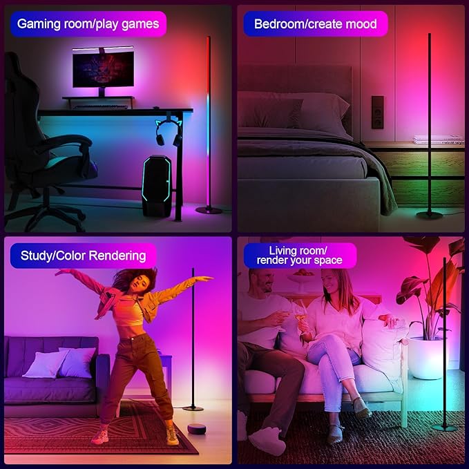Lanmonlily Corner Floor Lamp, Smart RGB LED Corner Lamp with Alexa, Smart Modern Floor Lamp with Music Sync, Timer Setting, 16 Million Colors & 68+ Scene Modes for Living Room, Bedroom