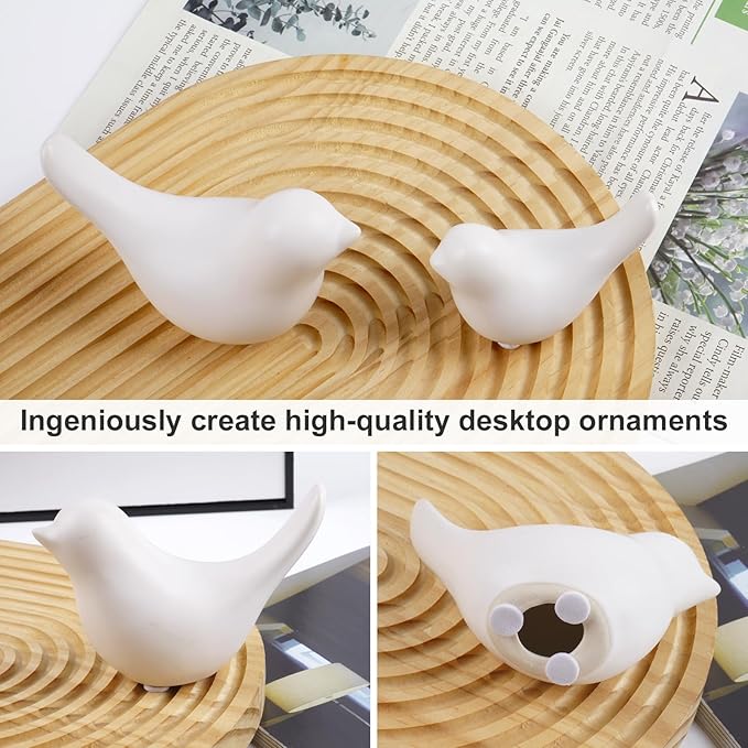 Elegant White Small Bird Sculptures,Modern Abstract Art Pieces for Bookshelf Decor, Coffee Table Decor, and Luxury Home Decor Accents(2Pcs White Birds)