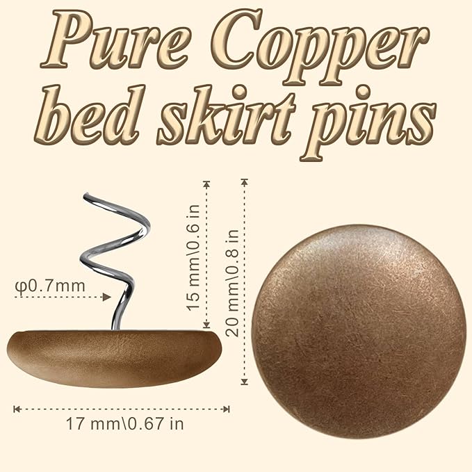 Pure Copper Upholstery Pins for Bed Skirts, Slipcovers, Sofa & Armchair Covers – Secure Furniture Fabric, 16 Pack