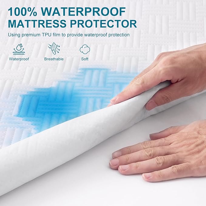 GOPOONY Waterproof Mattress Protector Twin XL Size - Breathable, Noiseless, Ultra-Soft Bed Cover, Mattress Pad Cover with Deep Stretchable Pockets 8"-21" (White)