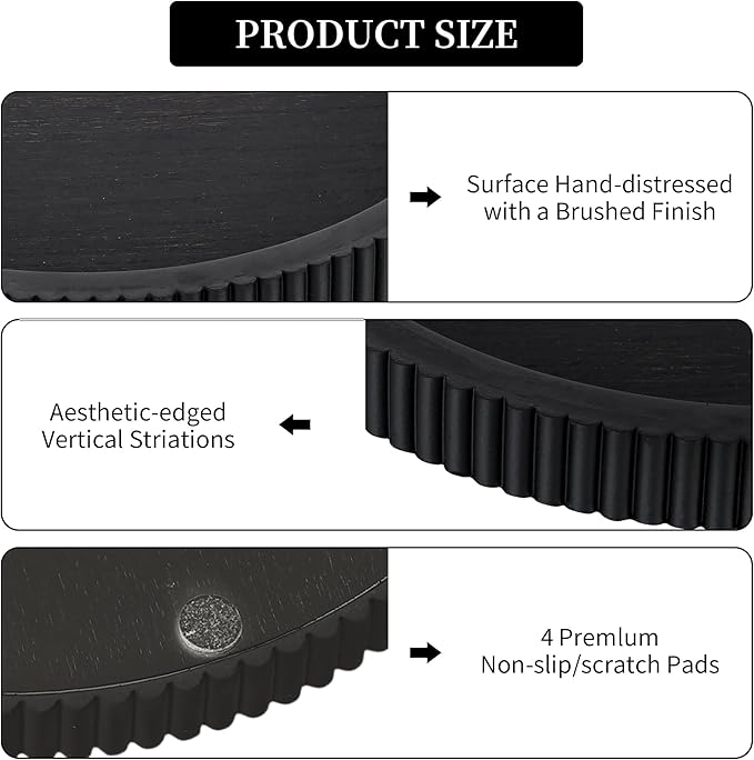Hanobe Decorative Tray for Coffee Table: 12" Black Round Centerpiece Tray for Home Decor - Wood Modern Farmhouse Decor for Living Dining Room Kitchen Island Tabletop