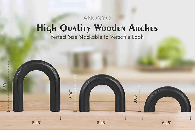3Pcs Wooden Arches Decorative Object for Coffee Table Boho Shelf Decor Arch Design for japandi Home Aesthetic Shelf Neutral Home Accents (Black Stain)