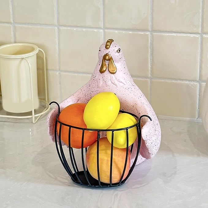 Bucolic Hugging Chicken Storage Basket Iron Frame Glues Multipurpose Organizers for Wedding Party Home Decors - White