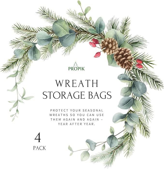 ProPik Christmas Wreath Storage Bag - 4 Pack Clear Christmas Wreaths Container- Garland Holiday Artificial Wreath Storage Holder –Water Proof Transparent PVC (White, 24 Inch)