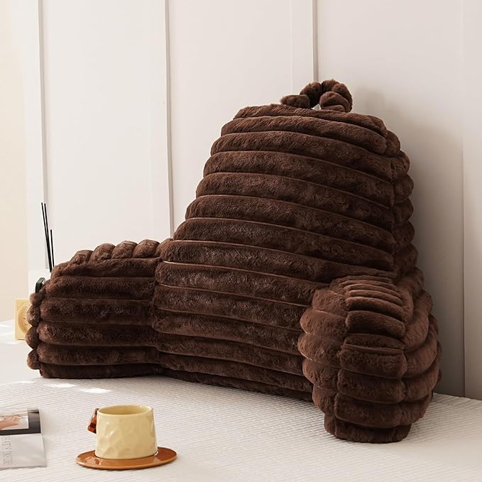 Yaoshuho Large Reading Pillow for Adults, Back Support Pillow for Sitting Up in Bed with Arms, Couch for Lounging Bedrest, Coffee