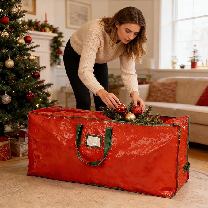 Christmas Tree Bag - Zippered Large Holder Organizer, Heavy Duty Tree Bags with Reinforced Handles for Home, Basement, Garage, Closet, College Dorm, Attic, Easy Storage