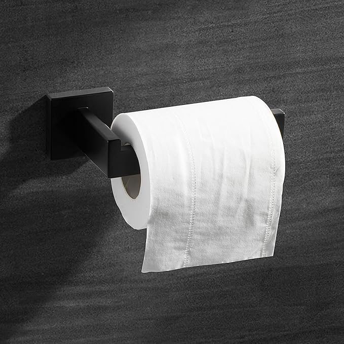 HITSLAM Matte Black Square Toilet Paper Holder Premium 304 Stainless Steel Toilet Roll Holder for Bathroom Rustproof Wall-Mounted 2 Pack