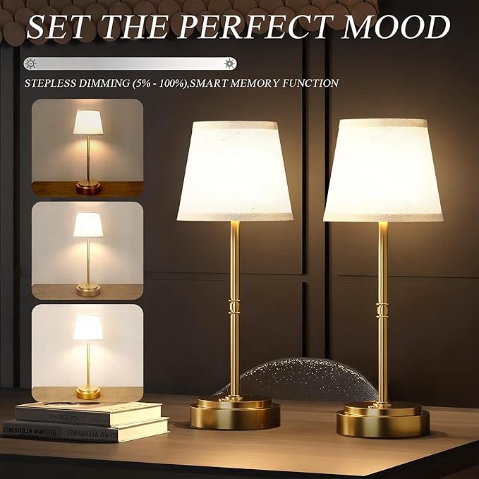 Cordless Table Lamp - 7500mAh Longest Lasting Battery Operated Lamp, 1 Pack Antique Brass Aesthetic Cozy Rechargeable Desk Lamp for Kitchen Counter, Dining Room & Restaurant Centerpiece