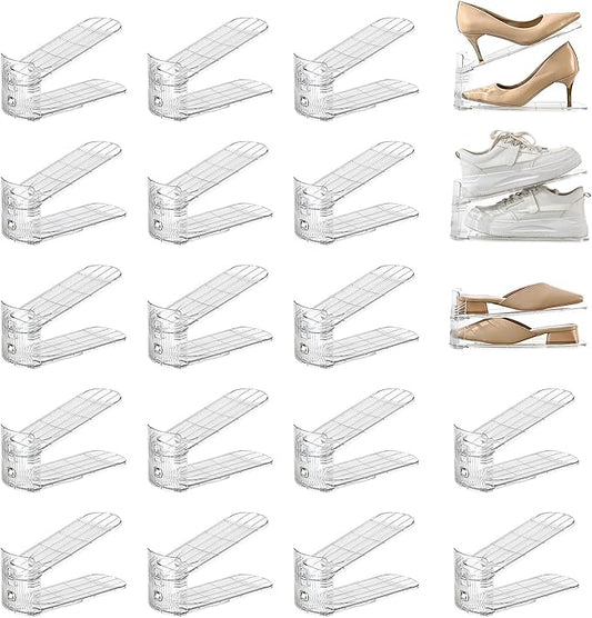 20 Pack Shoe Slots Organizer Adjustable Level Shoe Stacker Holder Storage Space Saving Sneakers Display Tray Rack for Closet (Transparent, 20 Pack)