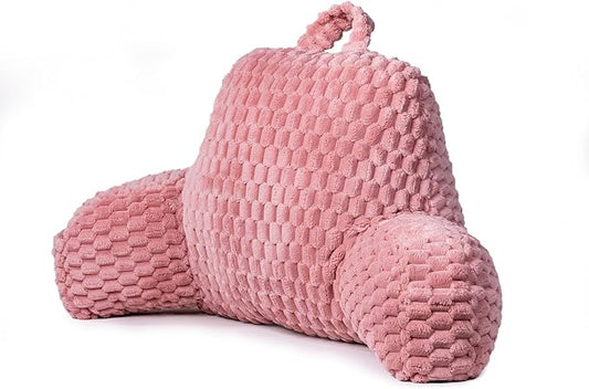 Faux Fur Reading Pillow for Bed Adults, Ultra Soft Plush Floor Backrest Pillow with Side Pockets for Bed & Couch, Perfect for Reading, Watching TV, Gaming, Relaxing, Pink