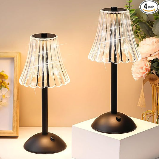 Liliful 4 Pcs Cordless Table Lamp Rechargeable Touch LED Small Gold Portable Battery Operated USB-c Desk Lamp 3 Color Dimmable for Bedroom Living Room Dining (Black,Rose Style)