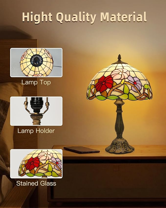 Tiffany Lamp Stained Glass lamp Bedside Table Lamps for Living Room Bedroom Dorm Kitchen Home Decor Festival Birthday Gift,12 inches Morning Glory (LED Bulb Included)
