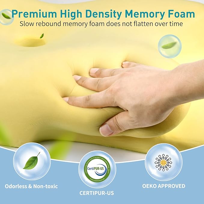 Cervical Neck Pillow for Neck Pain Relief, Ergonomic Pillow for Sleeping Contour Memory Foam Pillows with Cooling Pillowcase, Bed Pillow for Side Back Stomach Sleepers