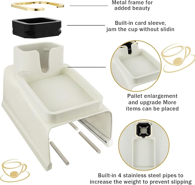 1 Pc Couch Cup Holder Tray Silicone Anti-Spill Anti Slip Sofa Armrest Drink Holder Weighted Couch Caddy Recliner Arm Table for Remote Controls, Phones, Cups and Snacks (White)