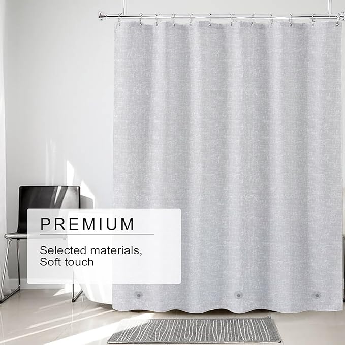 TIKABC Grey Shower Curtain Liner, 4G PEVA Shower Liner, Plastic Peva Waterproof Shower Curtains, 72x72 inch with Grommet Holes 3 Magnetic Weights