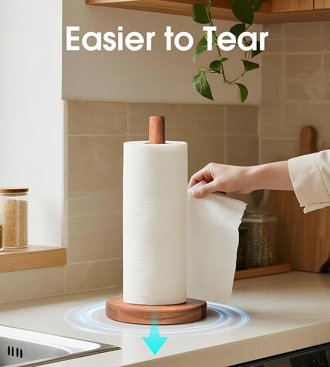 Acacia Wood Paper Towel Holder Stand – Wooden Kitchen Paper Towel Holder Countertop, PTHA, Freestanding Roll Holder for Kitchen & Bathroom & Farmhouse, Large