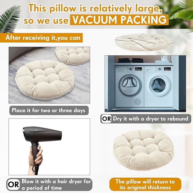 Jerify Floor Pillow Cushions Large Round Square Large Meditation Floor Pillow for Classroom Adult Meditation Picnic Party Seating Learning Daycare School(Round,Beige,2 Pcs)