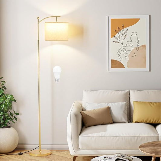 Ambimall 60" Floor Lamp with 3 Color Temperatures, Adjustable Beige Shade, Gold Pole - Tall Lamp for Living Room, Bedroom, Office, Classroom, Dorm - 9W Bulb Included