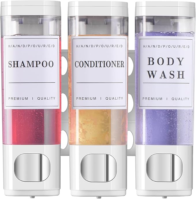 Shampoo and Conditioner Dispenser Shower Soap Dispenser Wall Mounted No Drill Shampoo Dispenser for Shower Wall Bathroom Hotel 3 * 300ml White