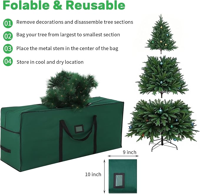 combocube Large Christmas Tree Storage Bag 7.5 ft, 600D Oxford Fabric Heavy Duty Christmas Tree Container, Waterproof Xmas Artificial Tree Storage Box with Reinforced Handles and Dual Zippers, Green