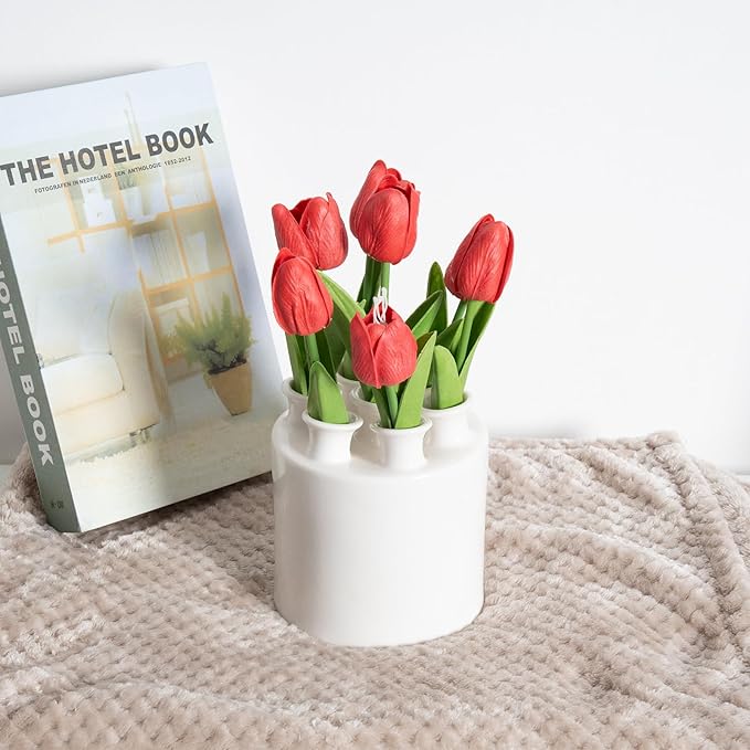 MOUGIGI Large Ceramic Vase Modern Cylinder Design with 7 Flower Openings, Perfect Centerpiece for Tulips、Hydrangeas、Roses and Wildflowers - Ideal Home Decor Gift for Birthdays Mothers Day