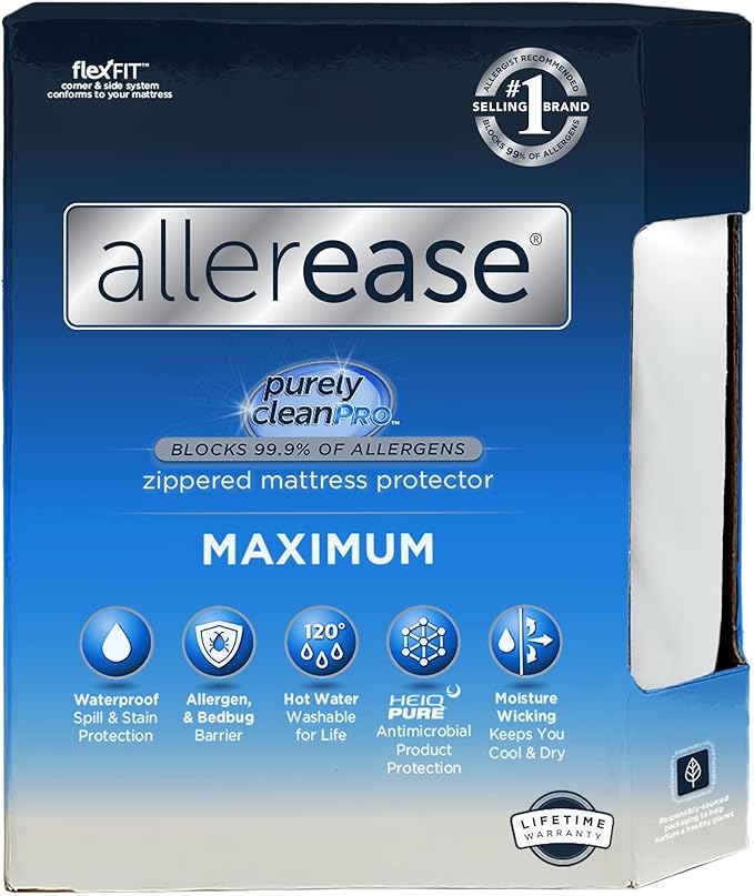 AllerEase Waterproof Mattress Protector, Maximum Allergy Mattress Protector, Twin XL Mattress Cover