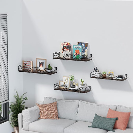 Amaoot Floating Shelves for Wall Set of 4, Different Sizes Mounted Wood Floating Shelf, Wall Shelves for Living Room, Bedroom, Bathroom, Kitchen, Farmhouse Decor, Office