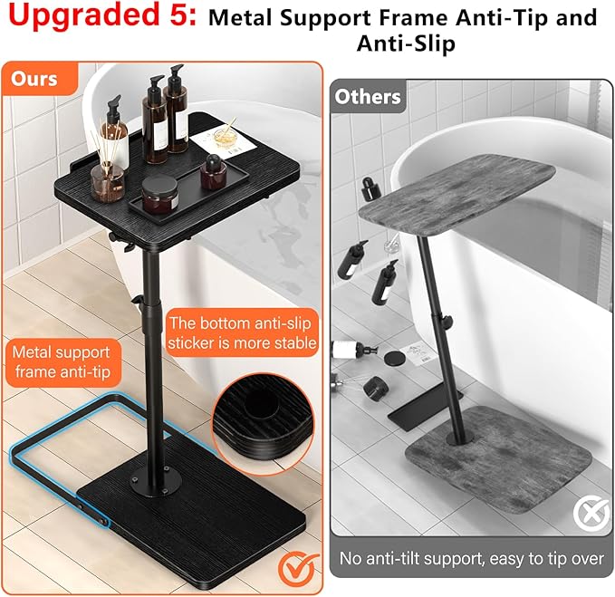 TV Tray Table for Couch, Height Adjustable/360° Swivel/180° Flip-Over Panel Design C-Shaped End Table, Sofa Arm End Side Table with Phone & Tablet Slot for Eating, Laptop,Couch Bed (Black)