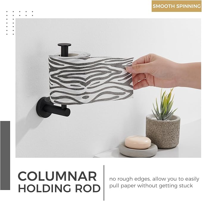 Vertical Tray Toilet Paper Holder, Aomasi 304 Stainless Steel Tissue Roll Hanger with Round Plate, Matte Black Bathroom Kitchen Paper Roll Dispenser Wall Mounted